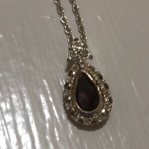 Elegant Silver tone and Purple Teardrop Pendant Necklace